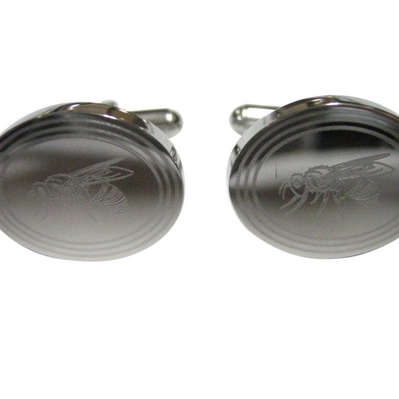 Kiola Designs | Accessories | Silver Toned Etched Oval Bee  Silver Toned Etched Oval Bee Cufflinks